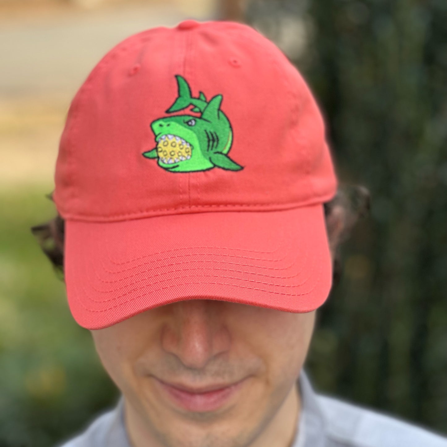 Pickle Shark 6 Panel Low Profile Dad Hat (unisex) / Coral