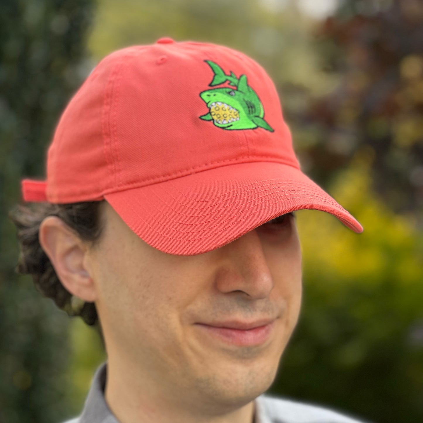 Pickle Shark 6 Panel Low Profile Dad Hat (unisex) / Coral