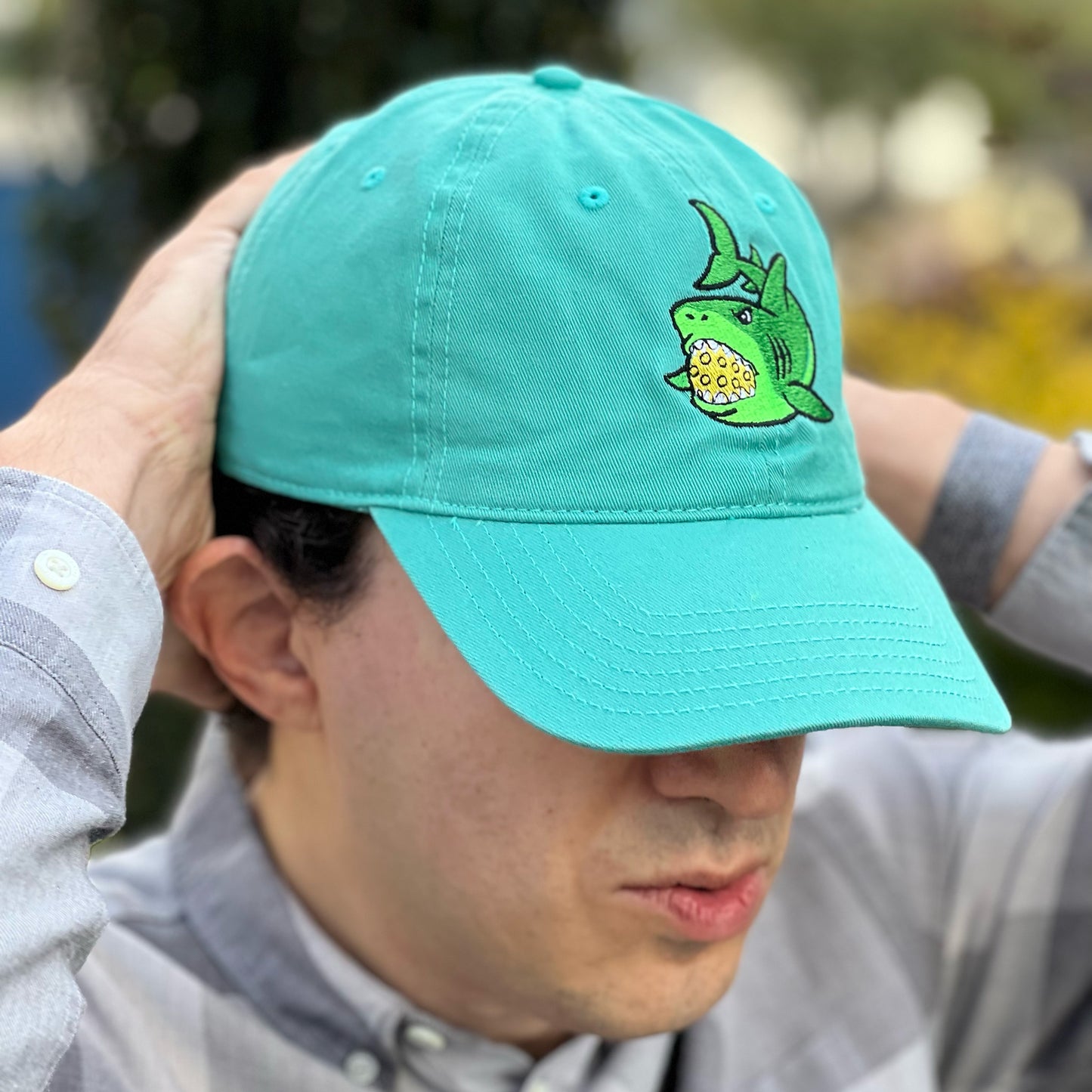 Pickle Shark 6 Panel Low Profile Dad Hat (unisex) / Turquoise