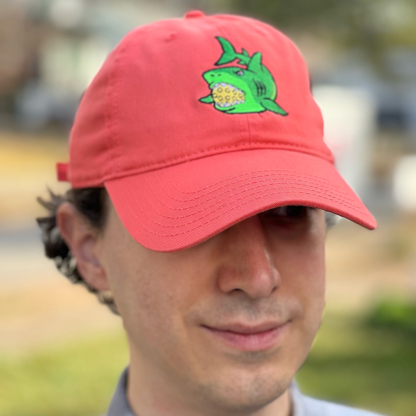 Pickle Shark 6 Panel Low Profile Dad Hat (unisex) / Coral